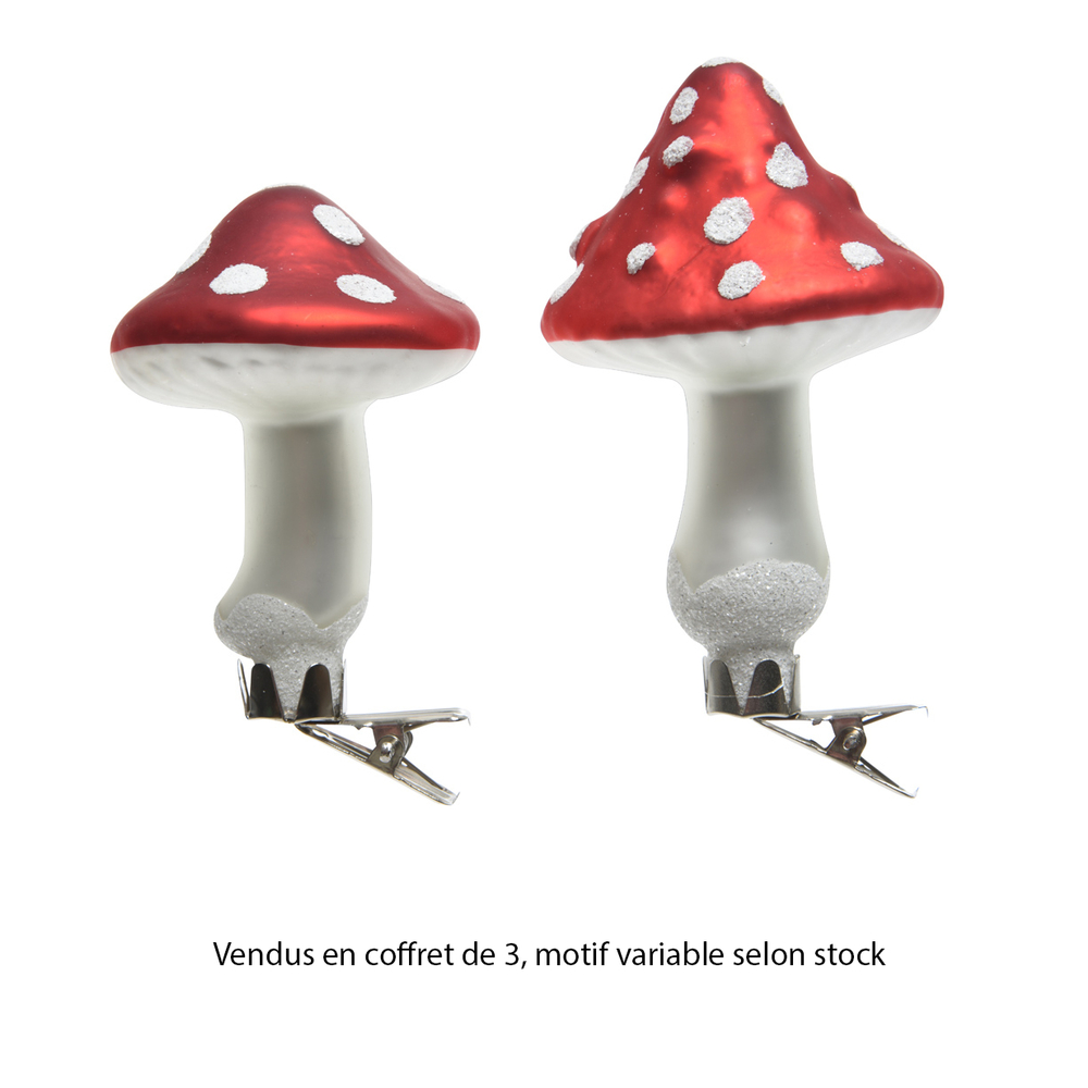 Champignon en verre sur clip : lot de 3 pièces