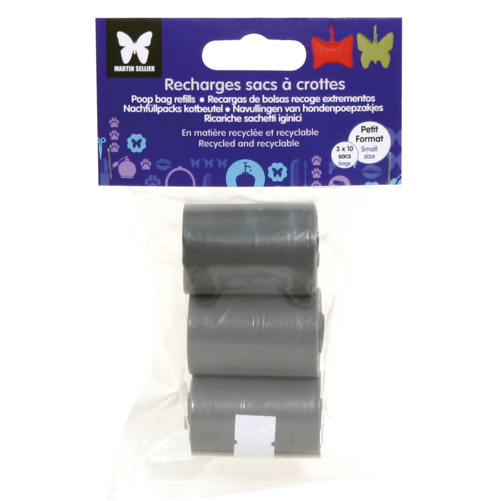 Recharge sacs ramasse-crotte pour distributeur papillon : 3 rouleaux