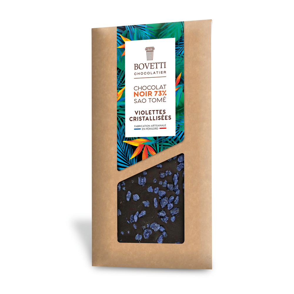 Tablette chocolat noir, violette cristallisée 100g