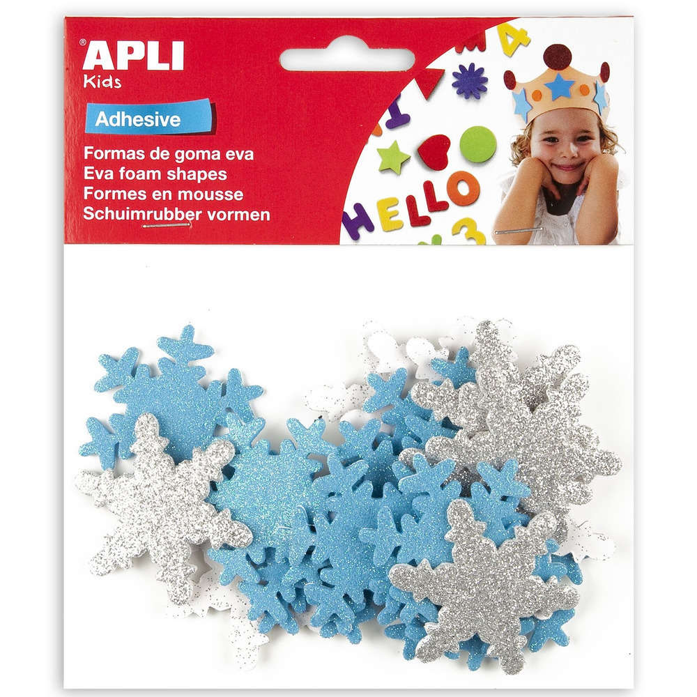 Sachet de 22 flocons adhésifs, en mousse pailletée