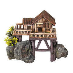 Décoration aqua terra Maison en bois avec barrière : L15,5xl8xh12 cm