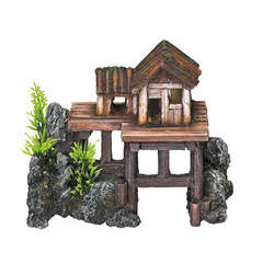 Décoration aqua terra Maison en bois : L15,5xl8xh12 cm