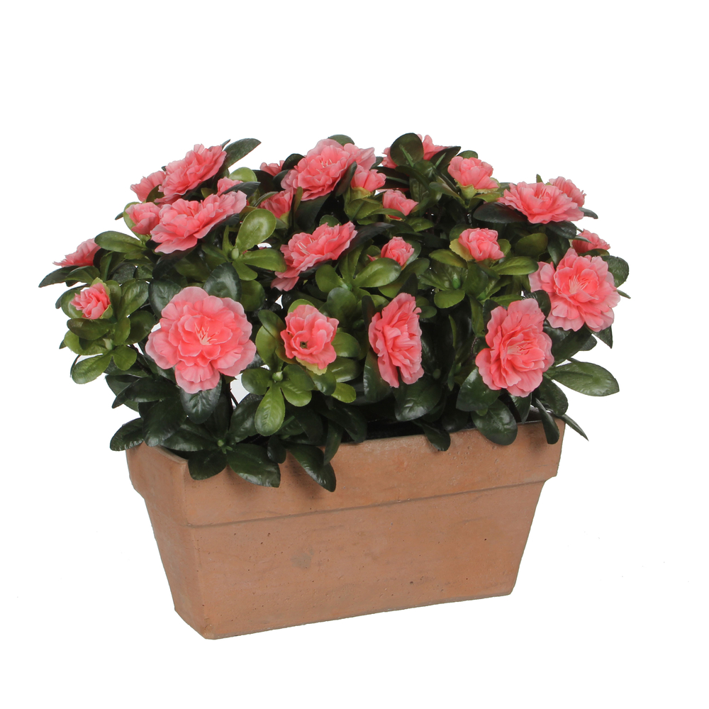Azalea artificiel pêche, en jardinière L.29 x 13 x H.27 cm