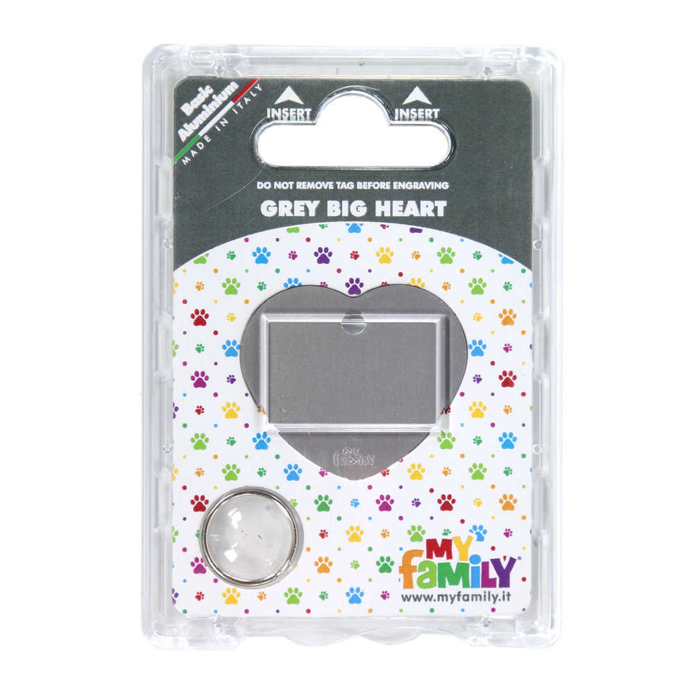 Médaille MyFamily Basic, en aluminium - Grand cœur, gris