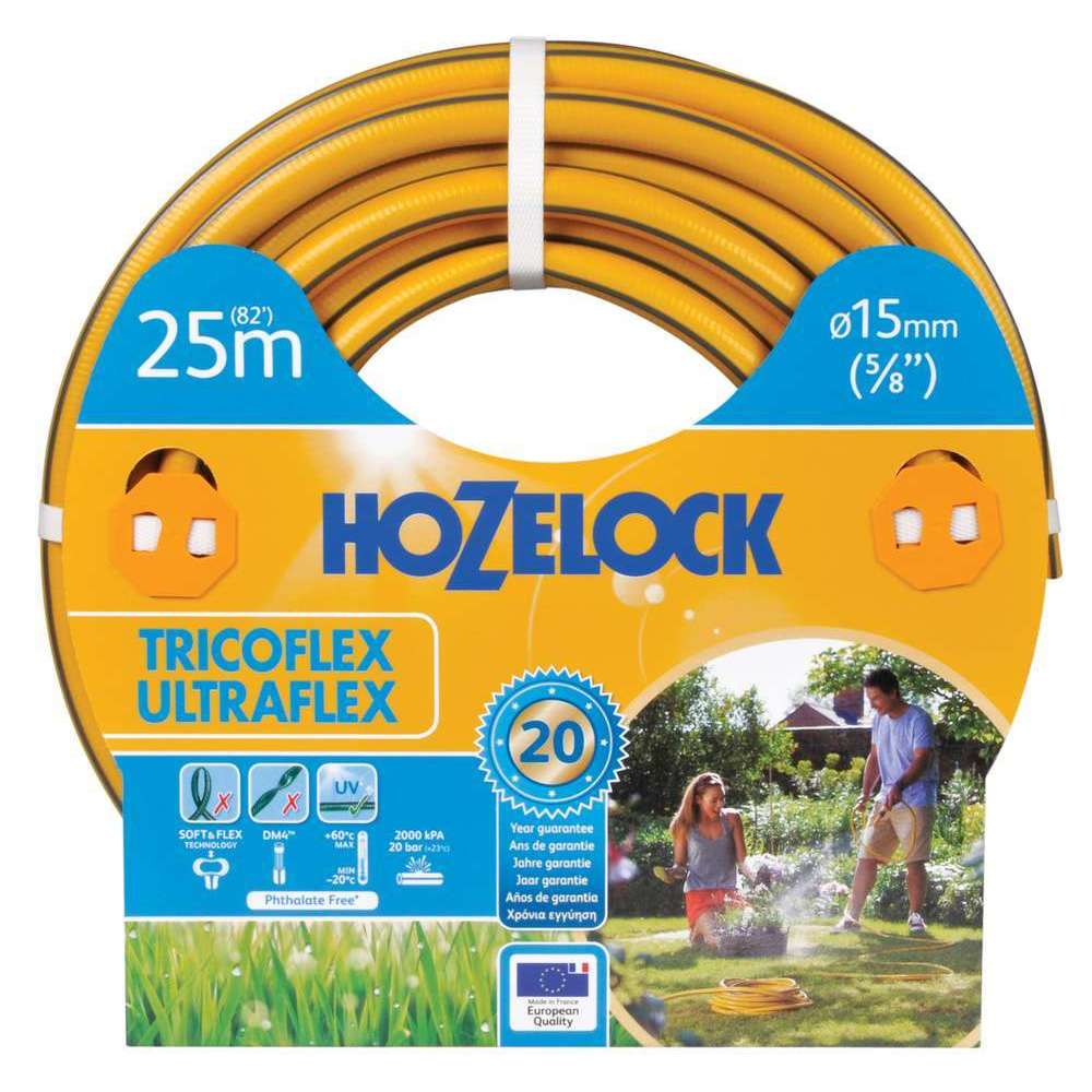 Tuyau d’arrosage ultraflex anti torsion 40 % pvc recyclé 15 mm 25 m jaune gris