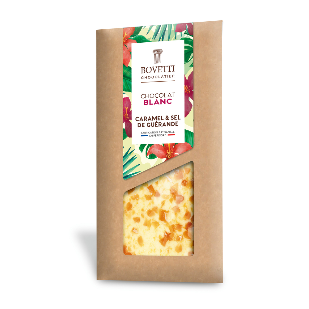 Tablette chocolat blanc, caramel et sel 100g