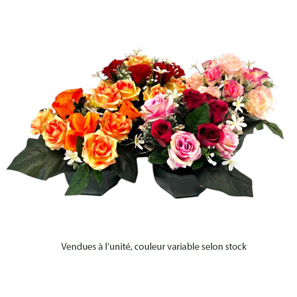 Composition florale artificielle, coloris variables : pot D.25cm