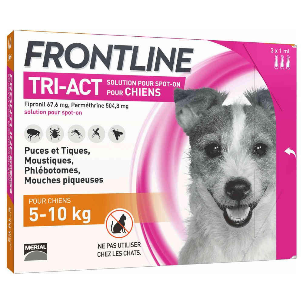 Pipettes antiparasitaires chien 5-10kg Frontline© tri-act, 3x1ml