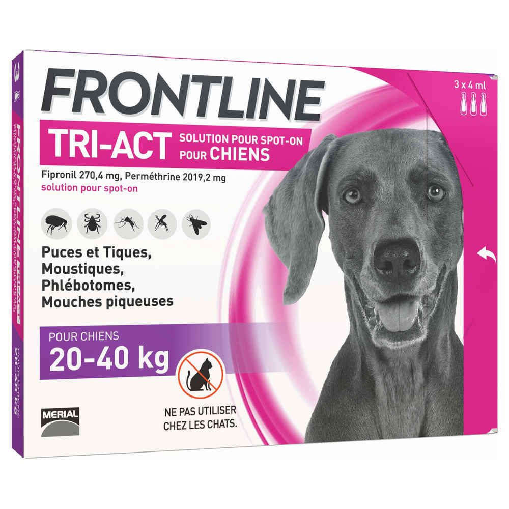Pipettes antiparasitaires chien 20-40kg Frontline© tri-act, 3x4ml