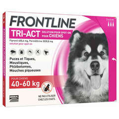 Pipettes antiparasitaires chien 40-60kg Frontline© tri-act, 3x6ml