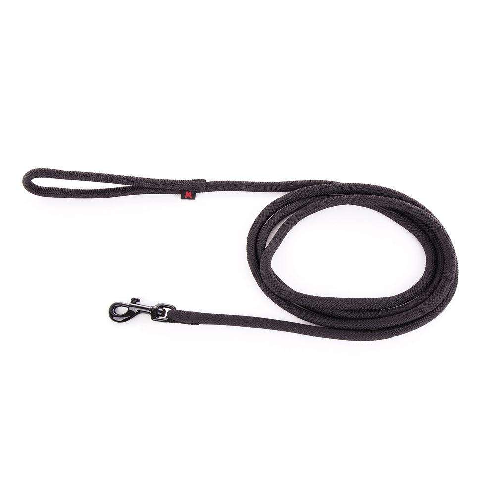 Laisse pour chien, en nylon: rond uni noir L. 2 m
