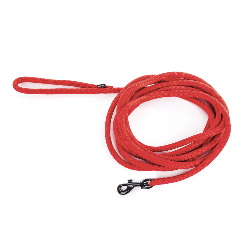 Longe pour chien, en nylon: rond uni rouge L. 5 m