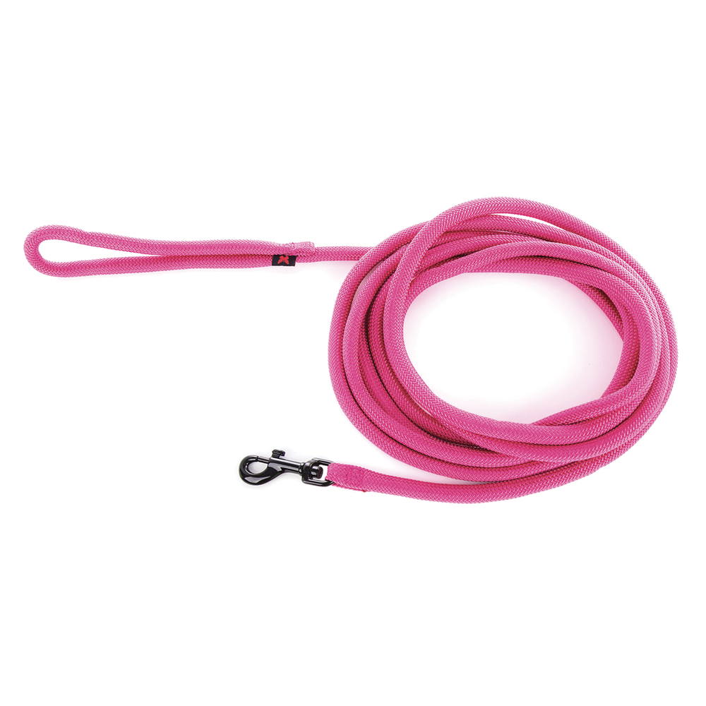 Longe pour chien, en nylon: rond uni rose L. 5 m