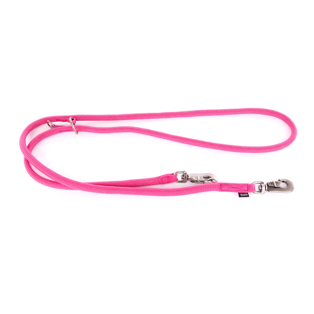 Laisse multiposition, en nylon: rond rose L. 180 cm