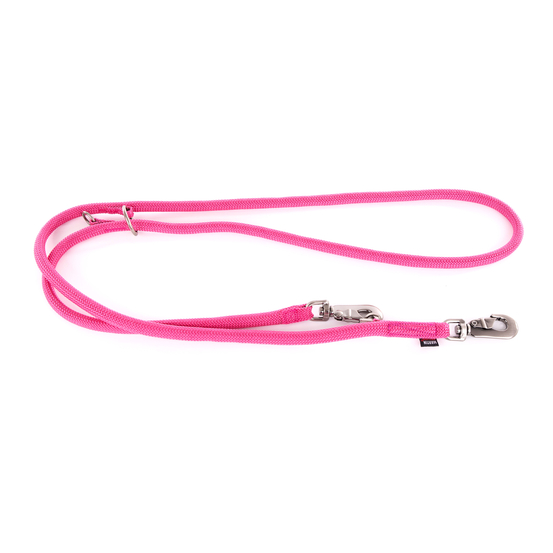 Laisse multiposition, en nylon: rond rose L. 180 cm