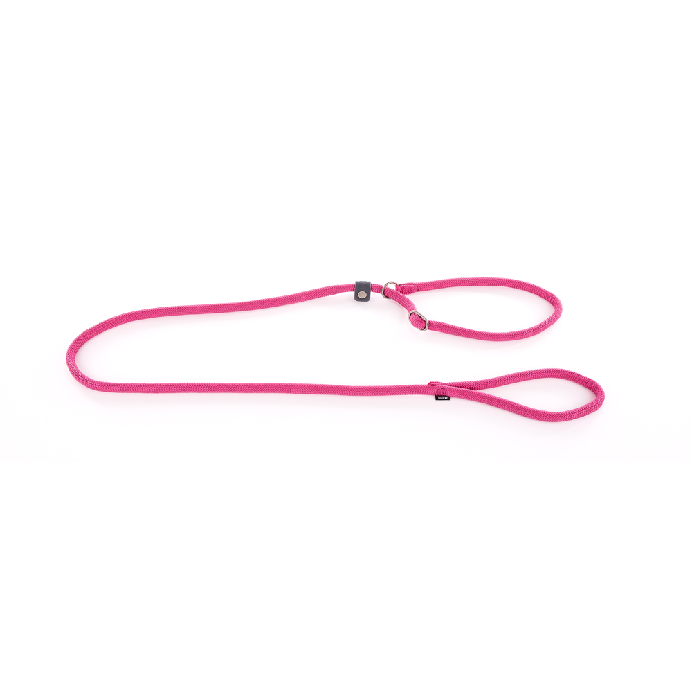 Laisse collier semi étrangleur, en nylon: rond rose L. 180 cm