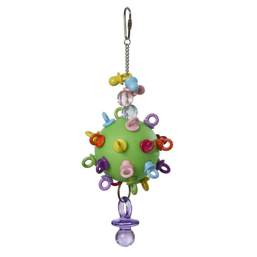 Jouet inter-actif balle et tétines pour oiseau : Hauteur 24 cm