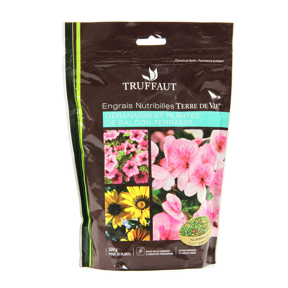 Engrais Nutribilles Terre de vie, géraniums, plantes de balcon-terrass