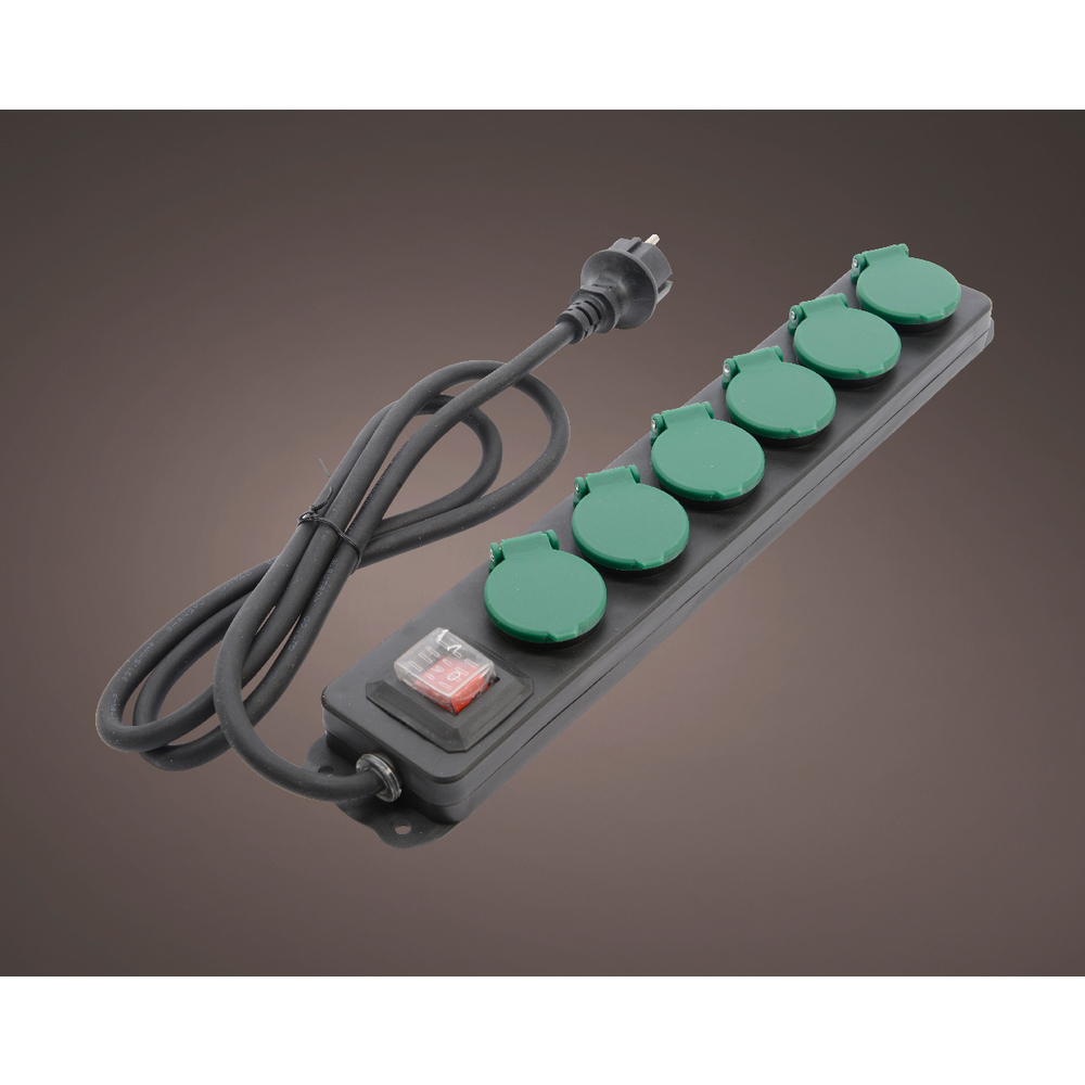 Prise étanche noir avec 6 pôles pour extérieur dim. 42x7x4.5cm