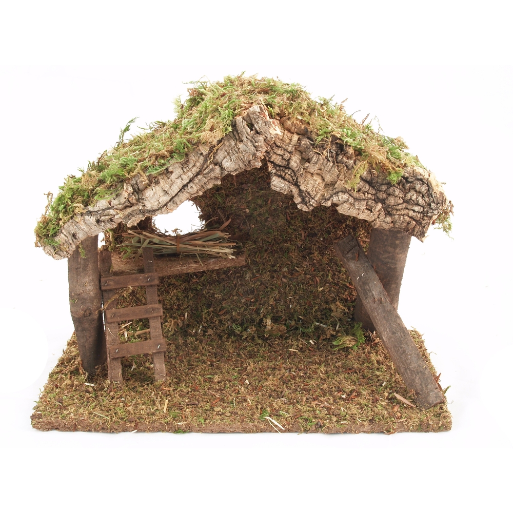 Crèche en bois, liège et mousse 34x14x24cm