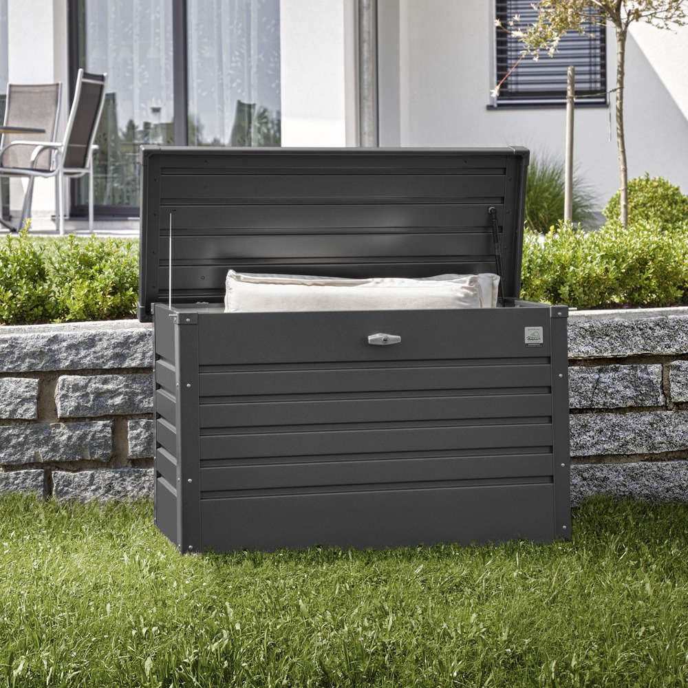 Coffre jardin : acier, gris foncÃ©, L.101cm