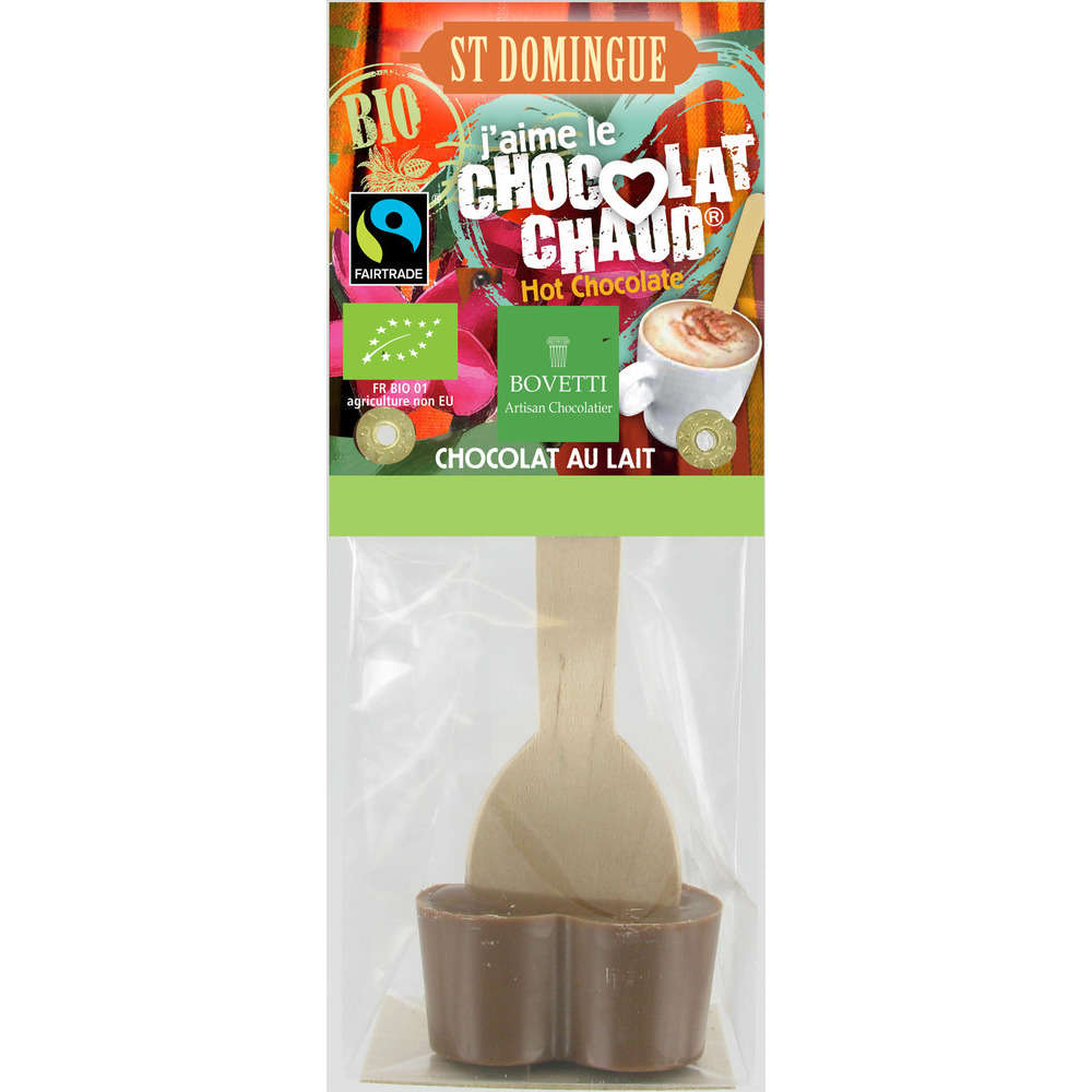 Cuillère 'J'aime le chocolat chaud': chocolat lait de St Domingue Bio
