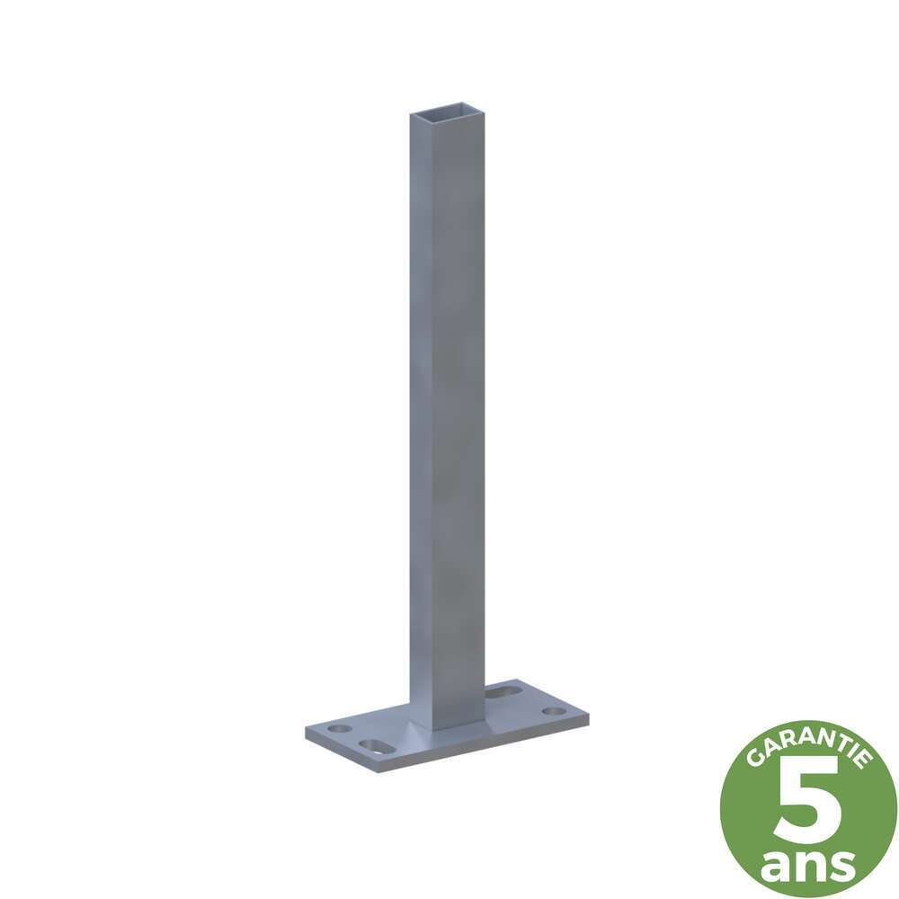 Base de fixation à visser, en acier galvanisé L.16 x l.8 x H.61 cm
