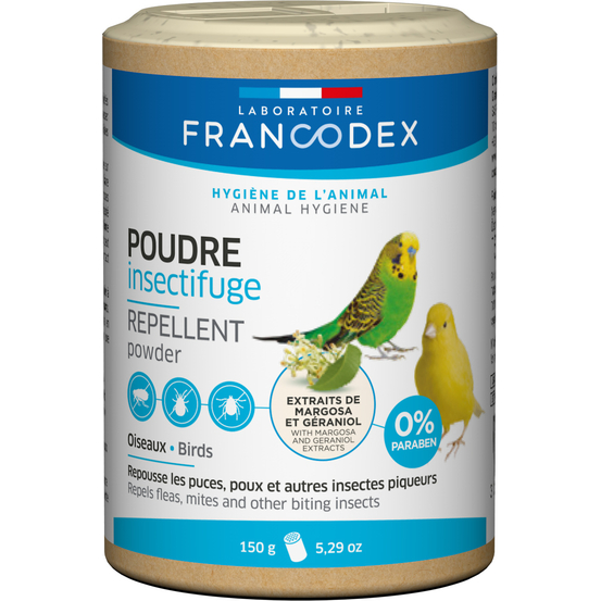Poudre insectifuge pour oiseau de cage et de volière : 150 gr