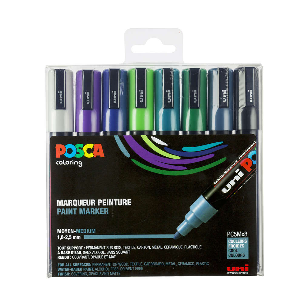 Set de 8 marqueurs Posca assortis, à pointe moyenne conique