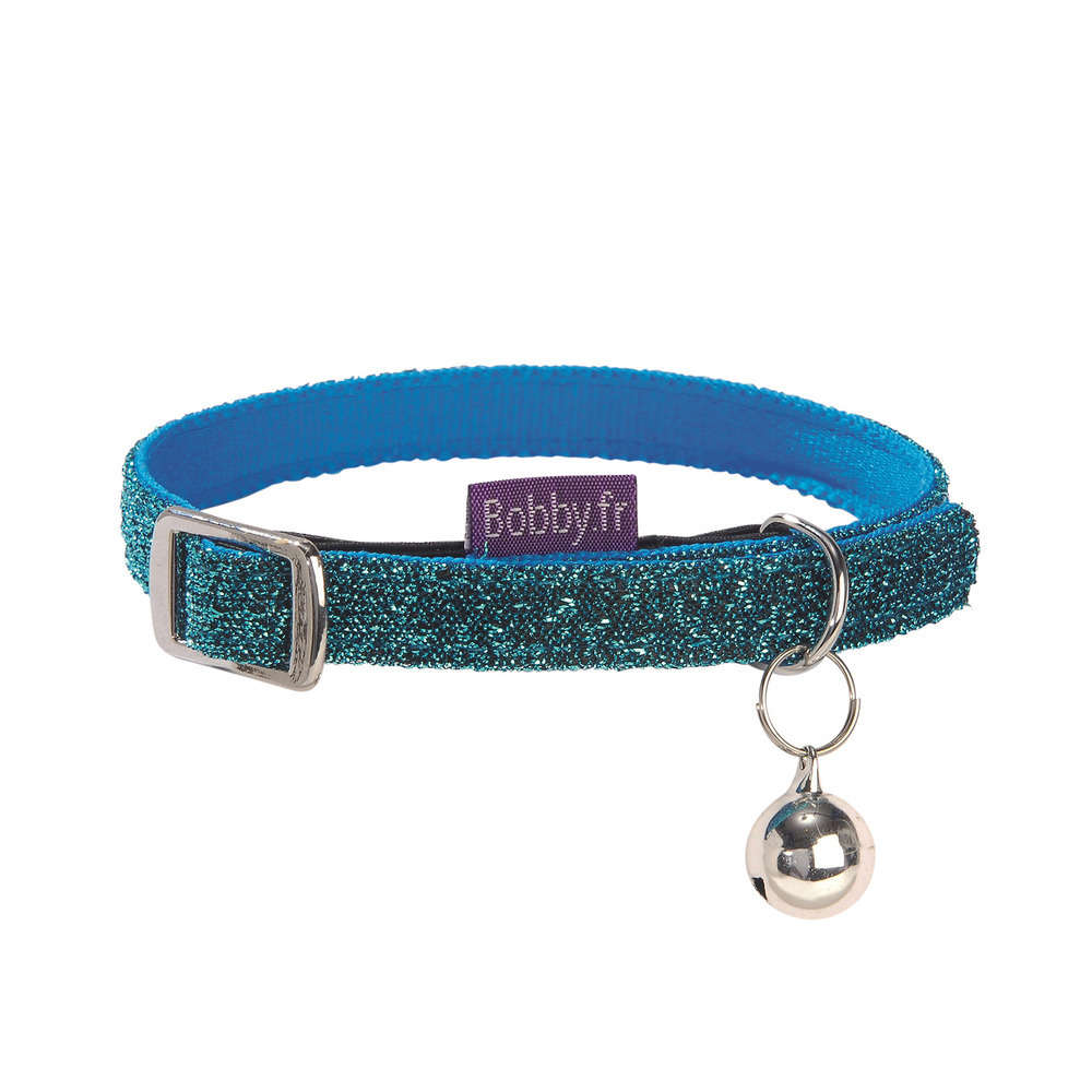 Collier nylon chat Disco bleu :Longueur 30 cm
