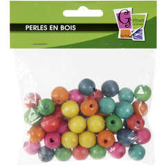 Sachet de 50 perles assorties, en bois Ø 15 mm (trou 4mm)
