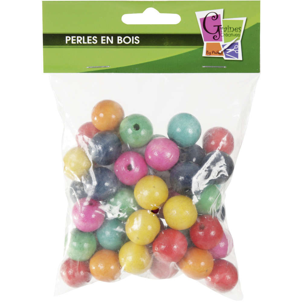 Sachet de 50 perles assorties, en bois Ø 20 mm (trou 4mm)