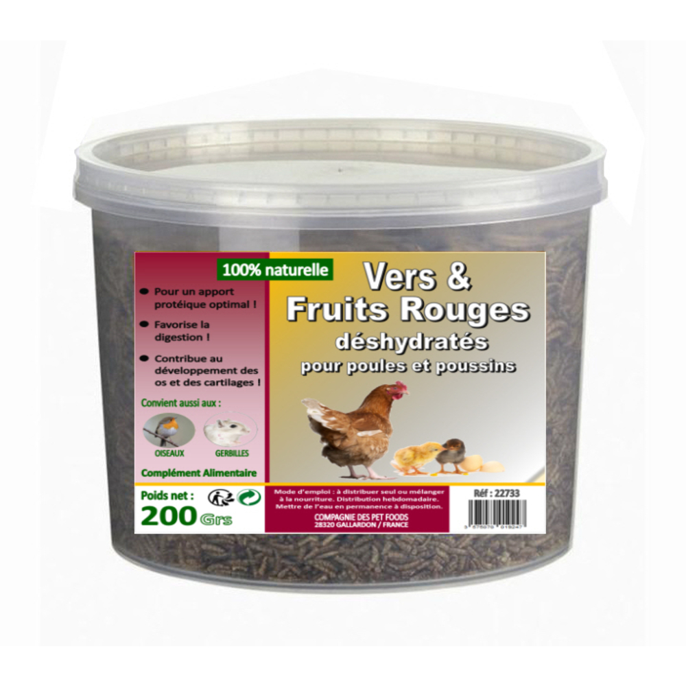 Vers de farine et fruits rouges pour poules et poussins - 200 g
