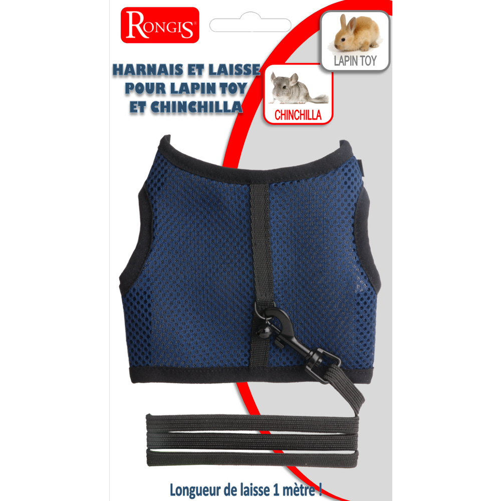 Harnais et laisse pour lapin toy et chinchilla: bleu Laisse de 1 mètre
