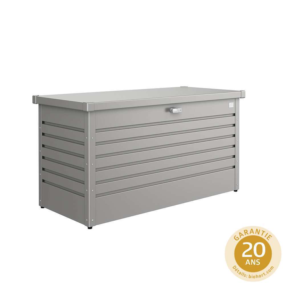 Coffre jardin : acier, gris quartz, L.134cm