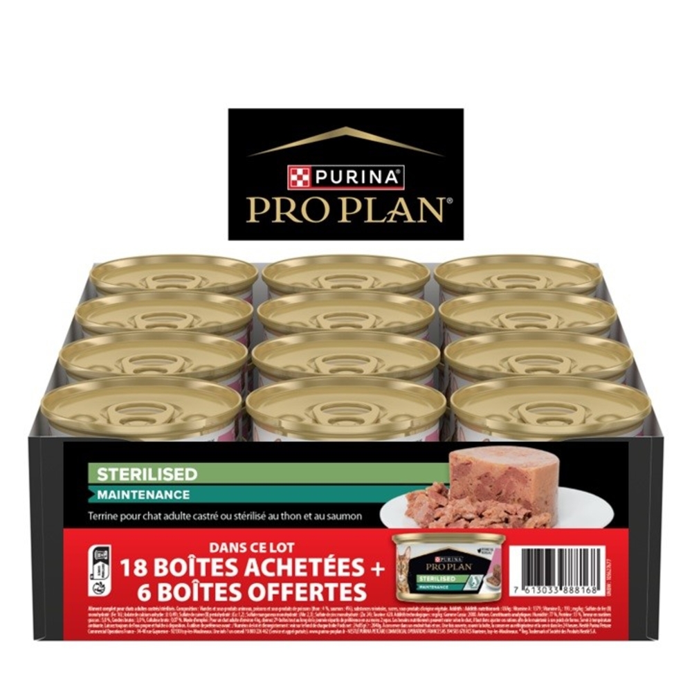 Boites Pro Plan pour chat stÃ©rilisÃ© : 24x85gr
