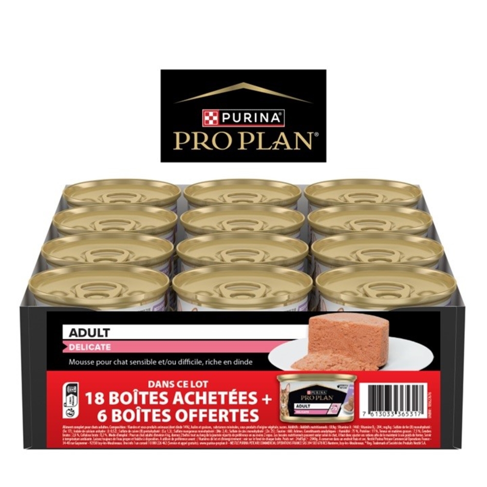 Boites Pro Plan Delicate pour chat : 24x85gr