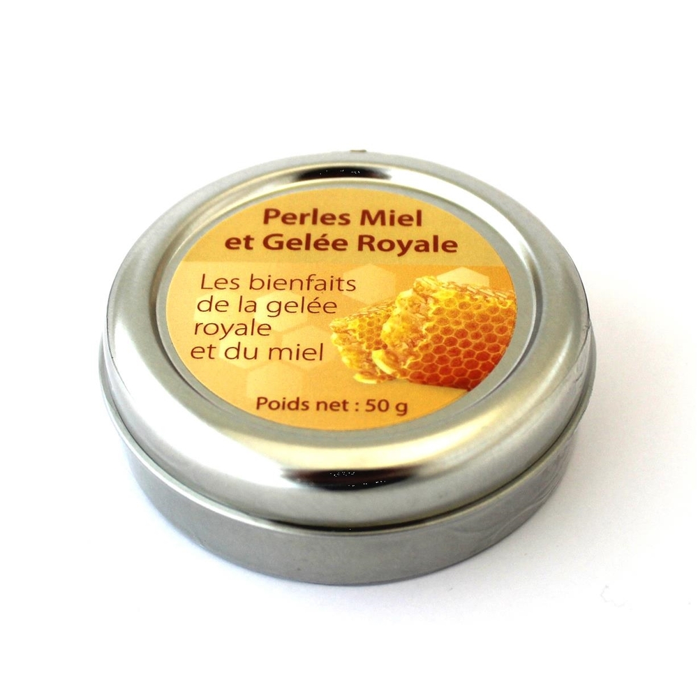 Perles Miel et Gelée Royale, boîte métal de 50g