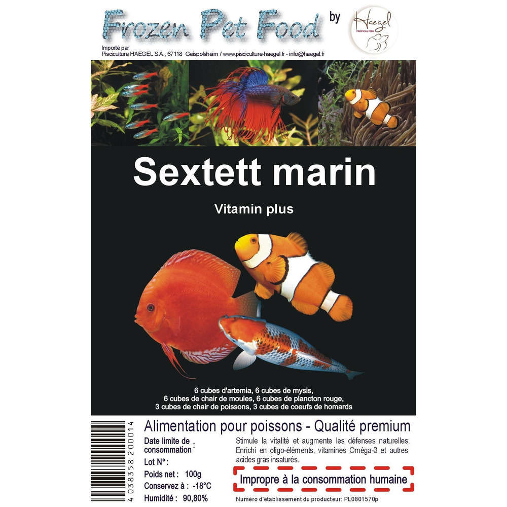 Alimentation Sexttet marin pour poissons d'eau de mer : 100gr