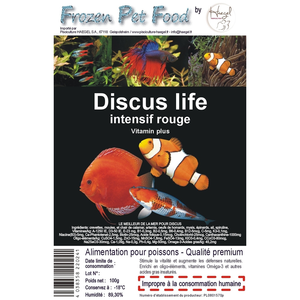 Alimentation Discus intensif rouge pour poissons : 100gr