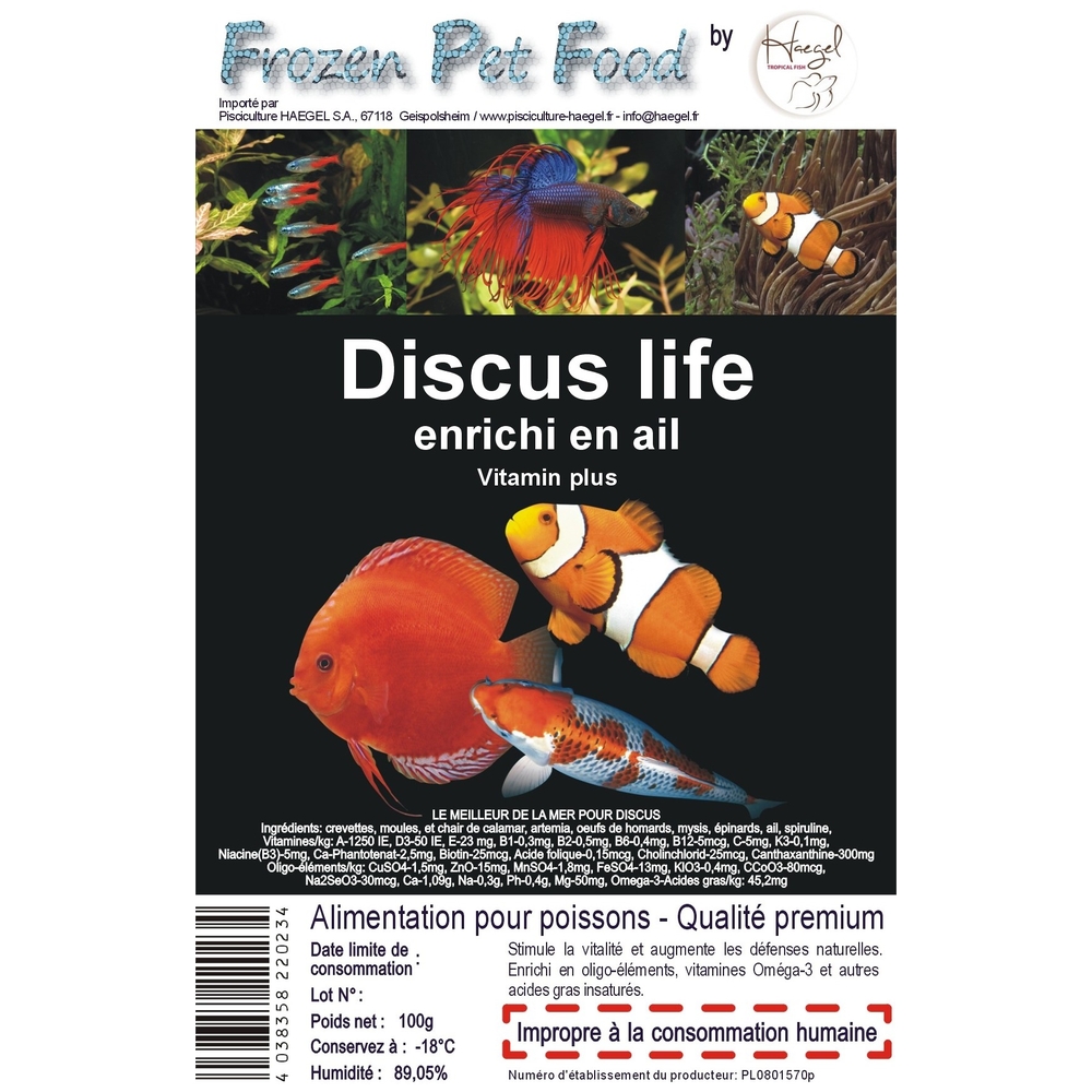 Alimentation Discus à l'ail pour poissons : 100gr