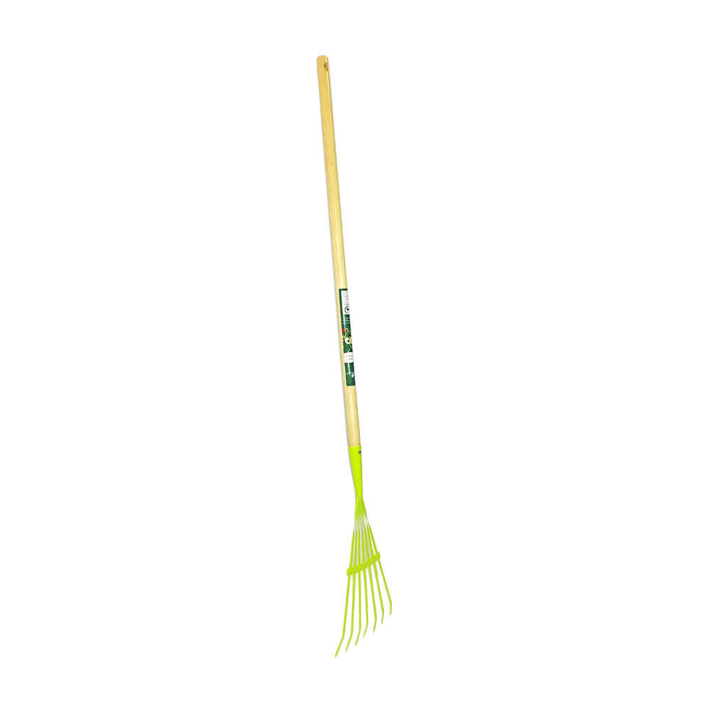 Balai de jardin vert pour enfant fil plat 7 dents en métal L80cm