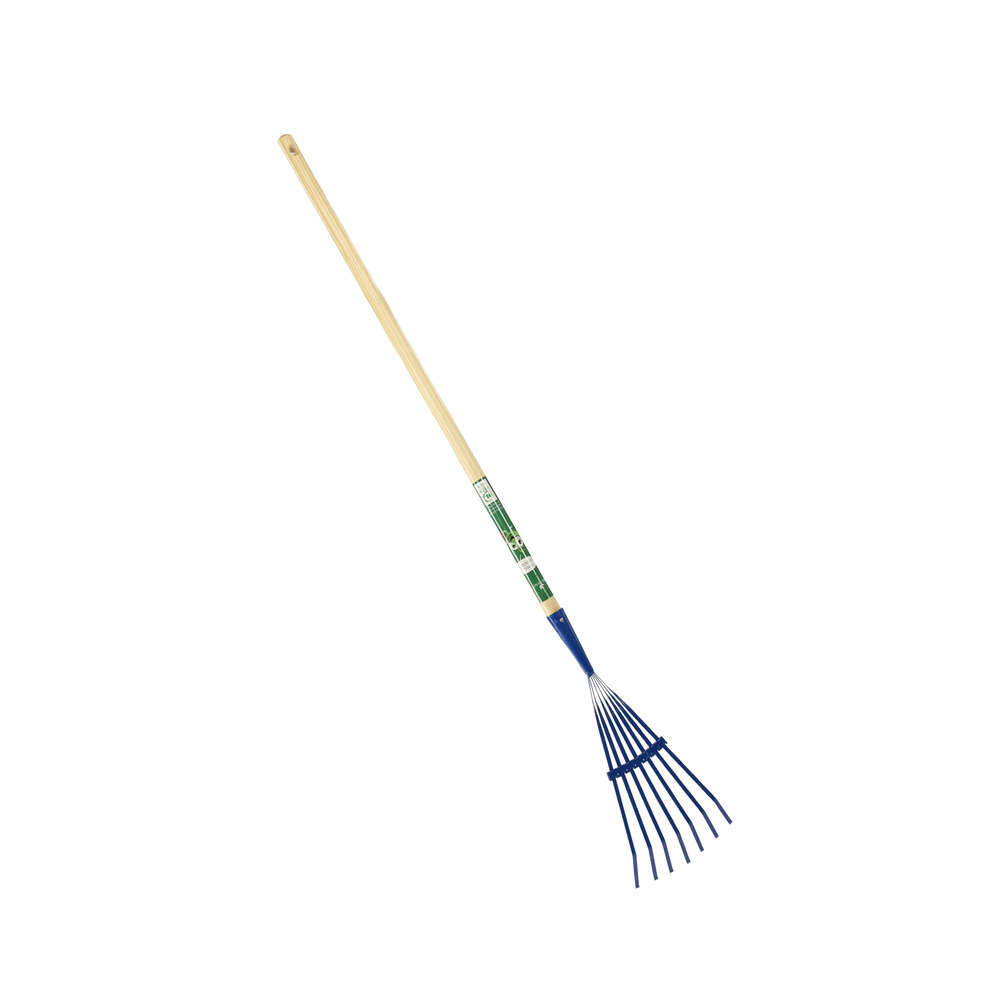 Balai de jardin bleu pour enfant fil plat 7 dents en métal L80cm
