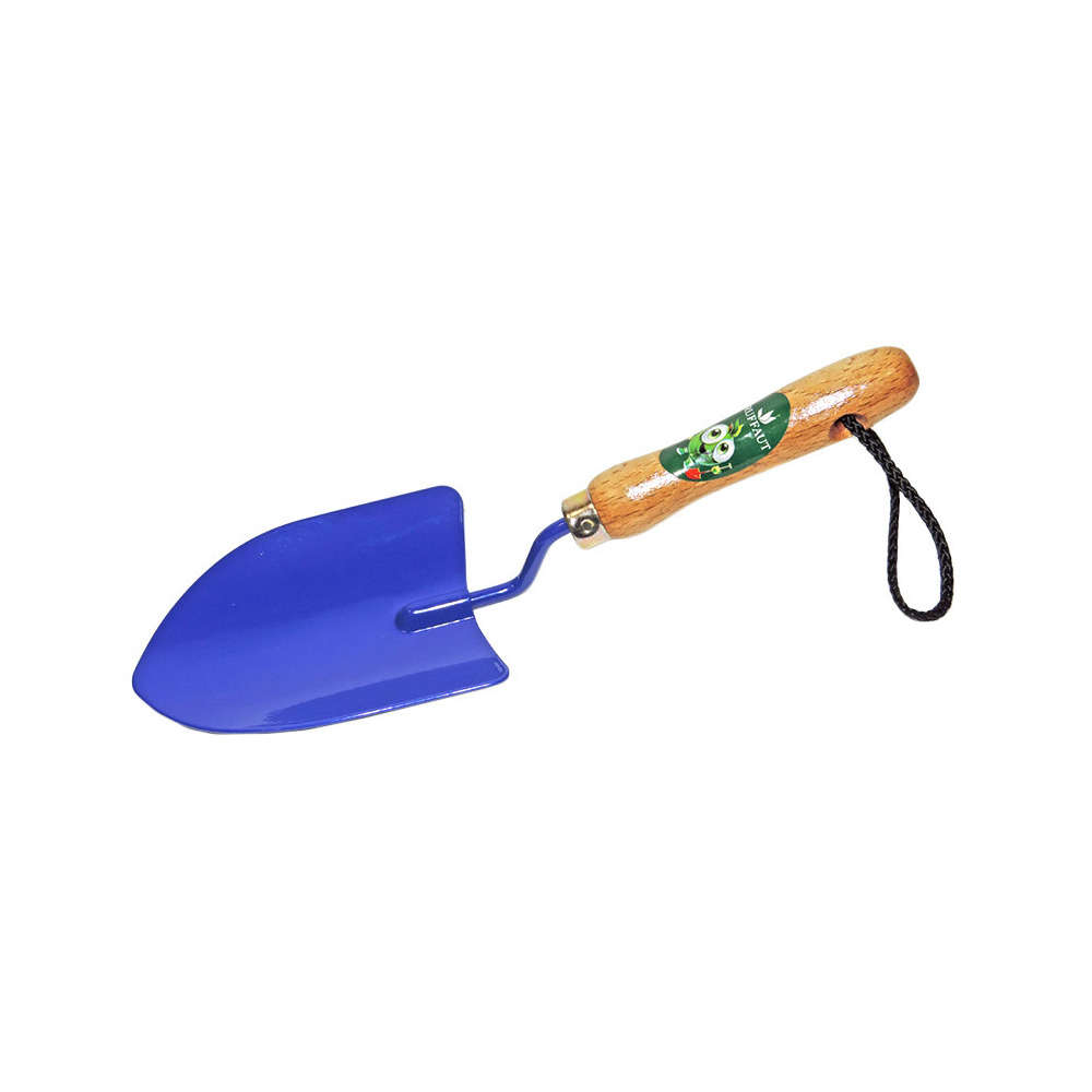 Transplantoir de jardin bleu petit modèle avec poignée en bois