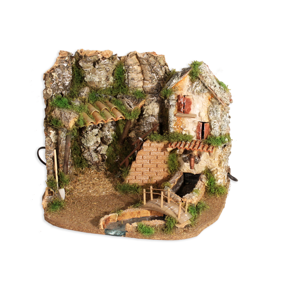 Maison fontaine et rivière 38x28x28cm