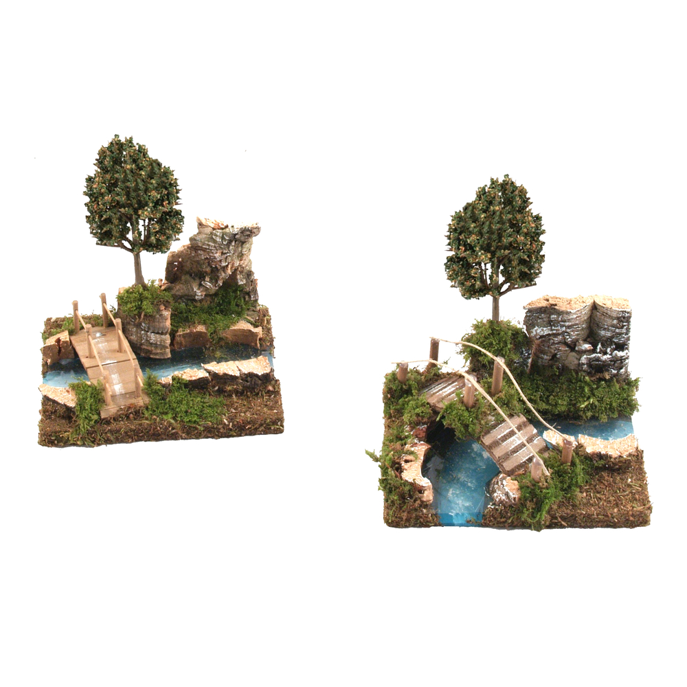 Décoration paysage : Pont sur fleuve 2 ass. 16x13x13cm