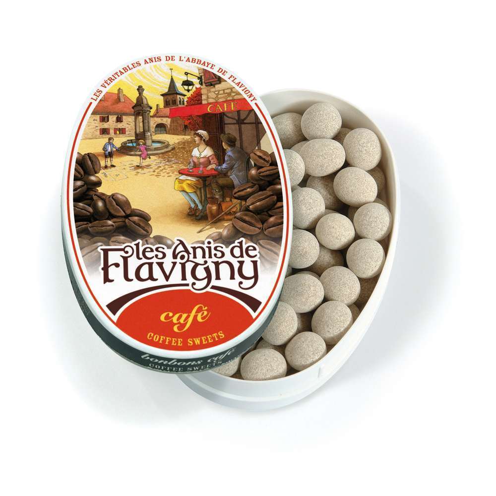 Bonbons Anis de Flavigny: boite ovale 50g, café