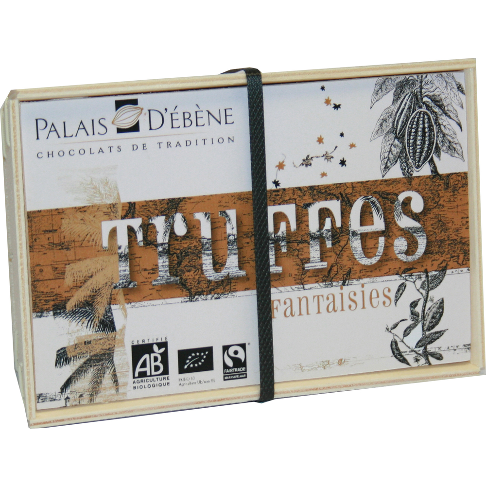 Coffret en bois, garni de truffes 130g