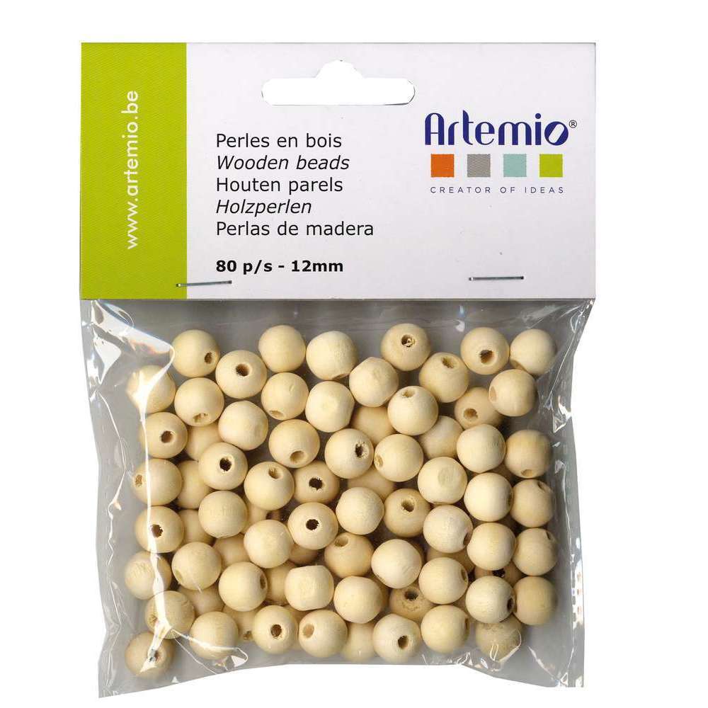 Perles rondes x80, en bois 12mm