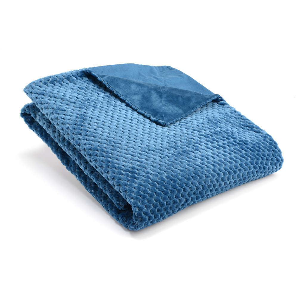 Plaid Damier en polyester, bleu nuit 170x130cm